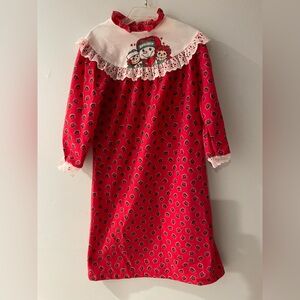 Raggedy Anne and Andy, Vintage size 4T Red Kids Nightgown with Lace